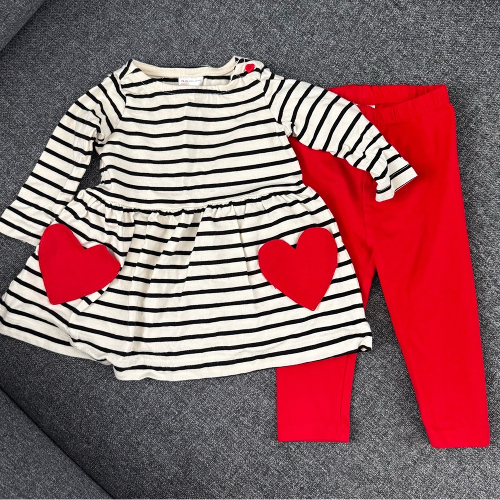 Hanna Andersson Cream/Black/Red Skater Dress and Leggings Set